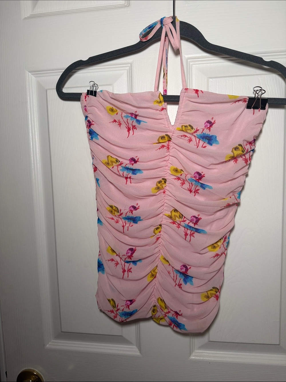Ganni Pink Floral Halter with Red Accent